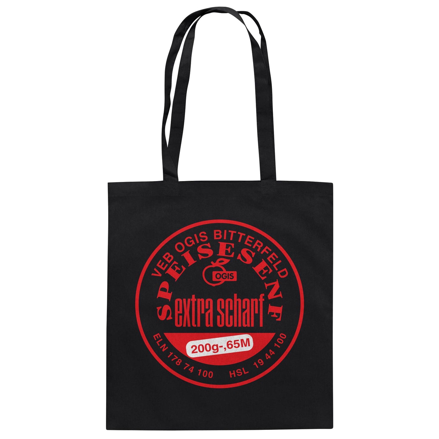 DDR Ostalgie Baumwolltasche • VEB OGIS BITTERFELD - SPEISESENF EXTRASCHARF