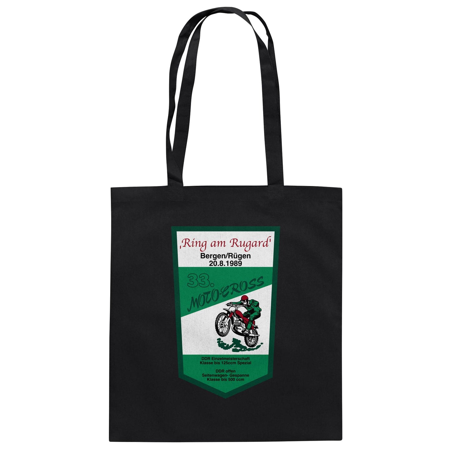 DDR Ostalgie Baumwolltasche • RING AM RUGARD, RÜGEN 33. MOTO-CROSS-RENNEN 1989 (ORIGINAL-WIMPEL)