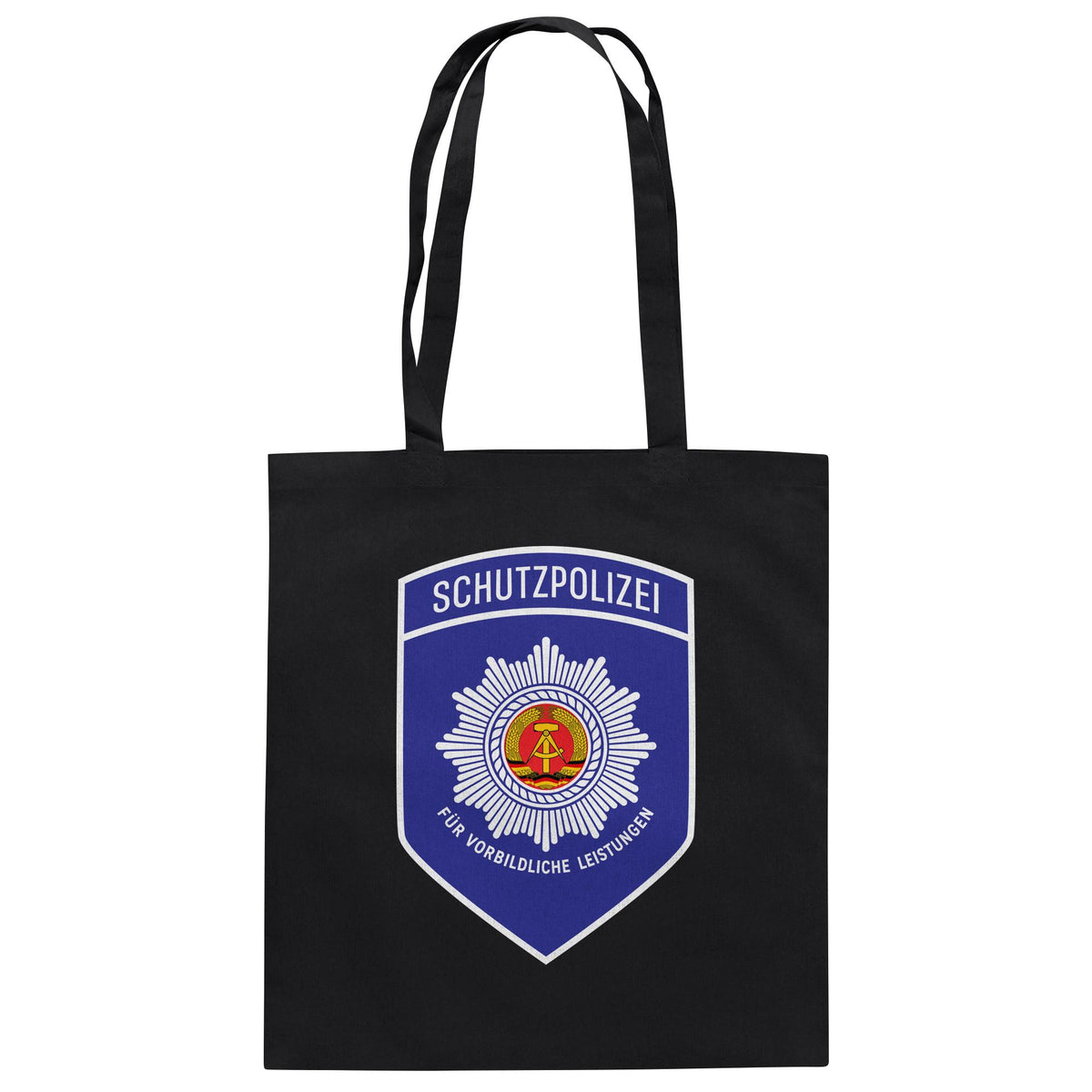 DDR Ostalgie Baumwolltasche • SCHUTZPOLIZEI - FÜR VORBILDLICHE LEISTUNGEN (ORIGINAL-AUFNÄHER)