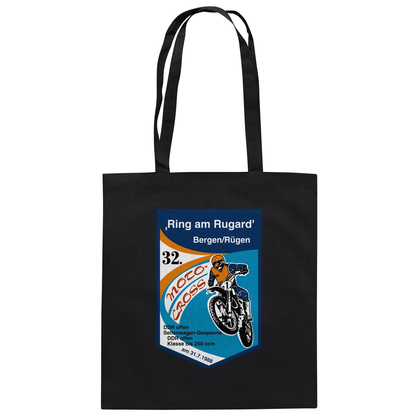 DDR Ostalgie Baumwolltasche • RING AM RUGARD, RÜGEN 32. MOTO-CROSS-RENNEN 1988 (ORIGINAL-WIMPEL)