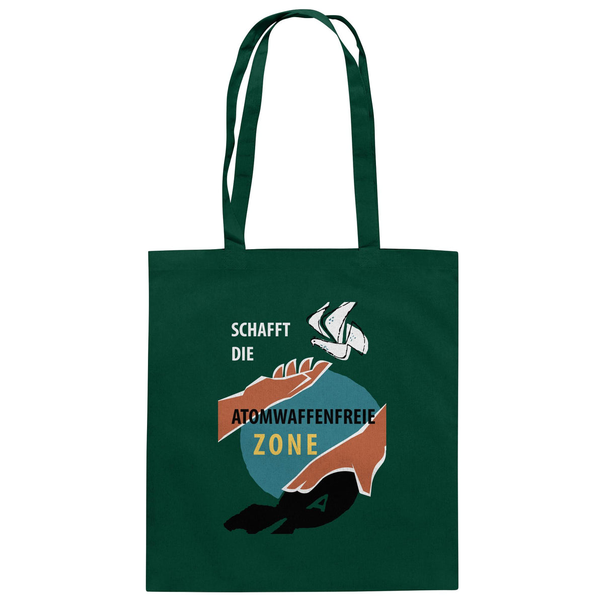 DDR Ostalgie Baumwolltasche • SCHAFFT DIE ATOMWAFFENFREIE ZONE (ORIGINAL-PLAKAT)