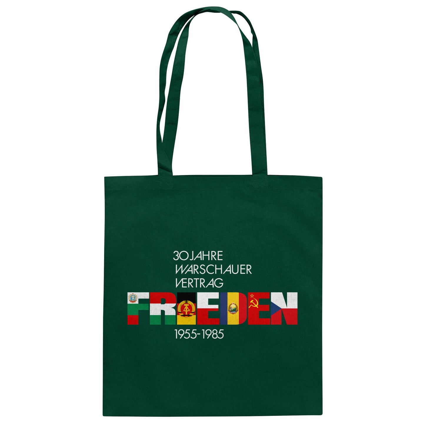 DDR Ostalgie Baumwolltasche • FRIEDEN - 30 JAHRE WARSCHAUER VERTRAG (DDR-BRIEFMARKE)