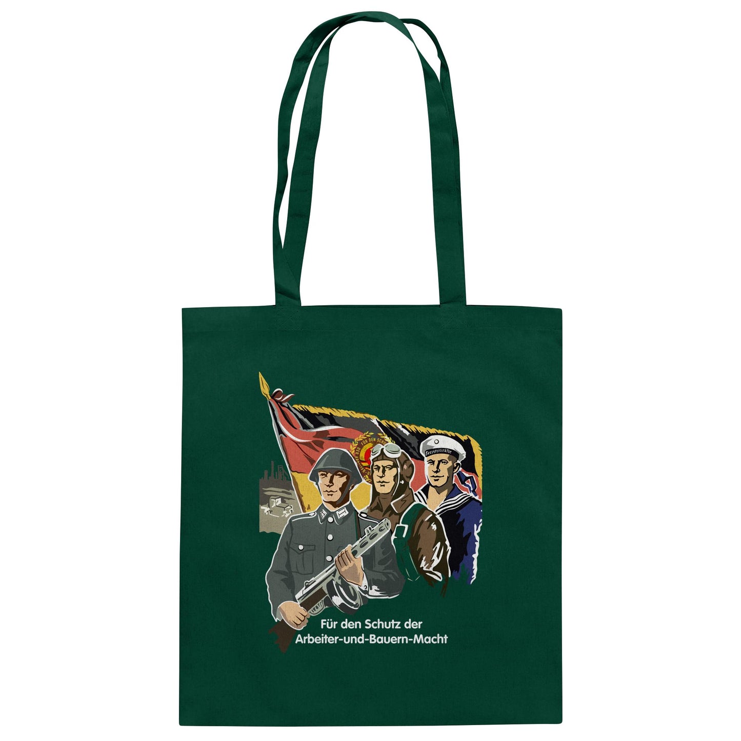 DDR Ostalgie Baumwolltasche • FÜR DEN SCHUTZ DER ARBEITER-UND-BAUERN-MACHT (NVA ORIGINAL-PLAKAT)