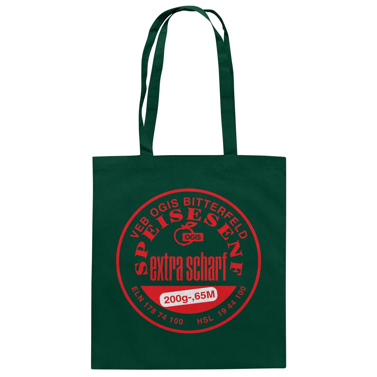 DDR Ostalgie Baumwolltasche • VEB OGIS BITTERFELD - SPEISESENF EXTRASCHARF
