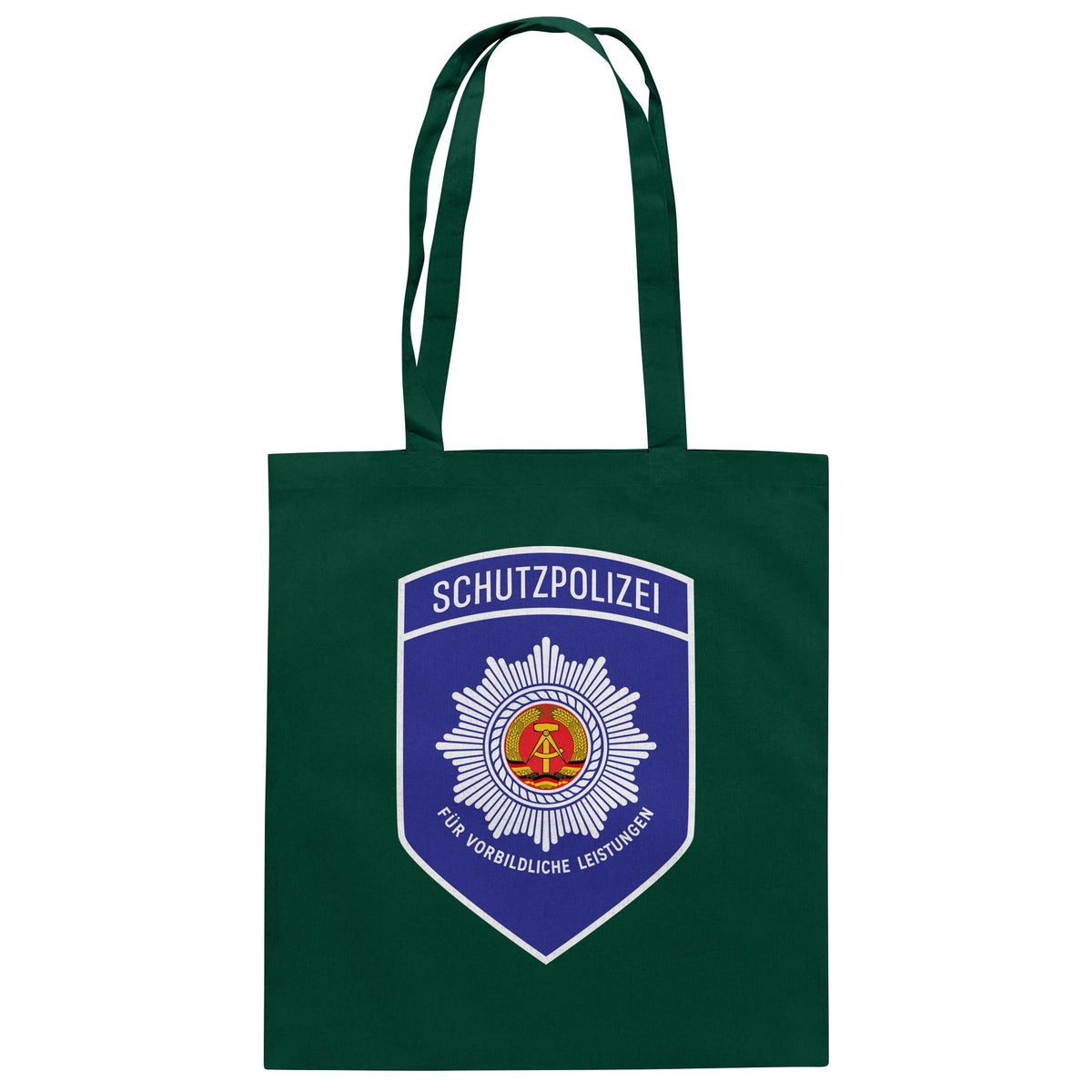 DDR Ostalgie Baumwolltasche • SCHUTZPOLIZEI - FÜR VORBILDLICHE LEISTUNGEN (ORIGINAL-AUFNÄHER)