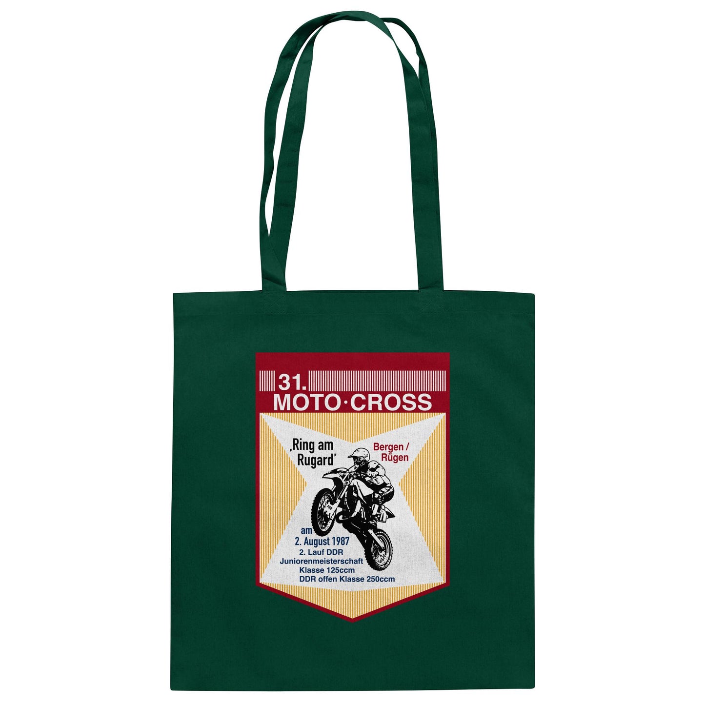 DDR Ostalgie Baumwolltasche • 31. MOTO-CROSS DDR-MEISTERSCHAFT - 1987 BERGEN RÜGEN (ORIGINALWIMPEL)