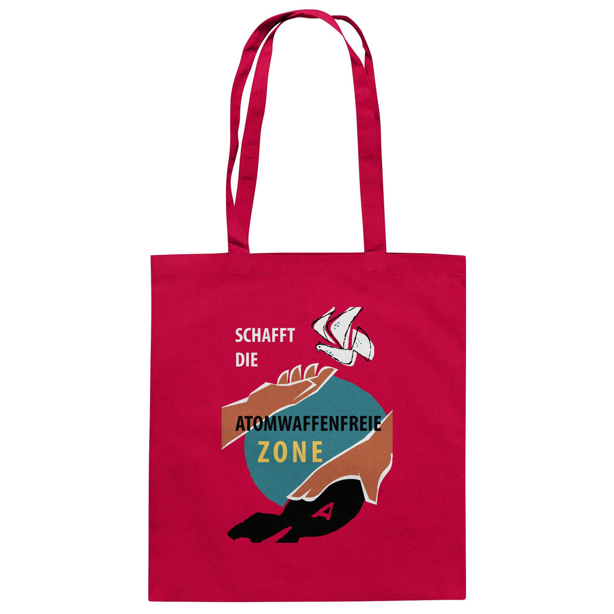 DDR Ostalgie Baumwolltasche • SCHAFFT DIE ATOMWAFFENFREIE ZONE (ORIGINAL-PLAKAT)