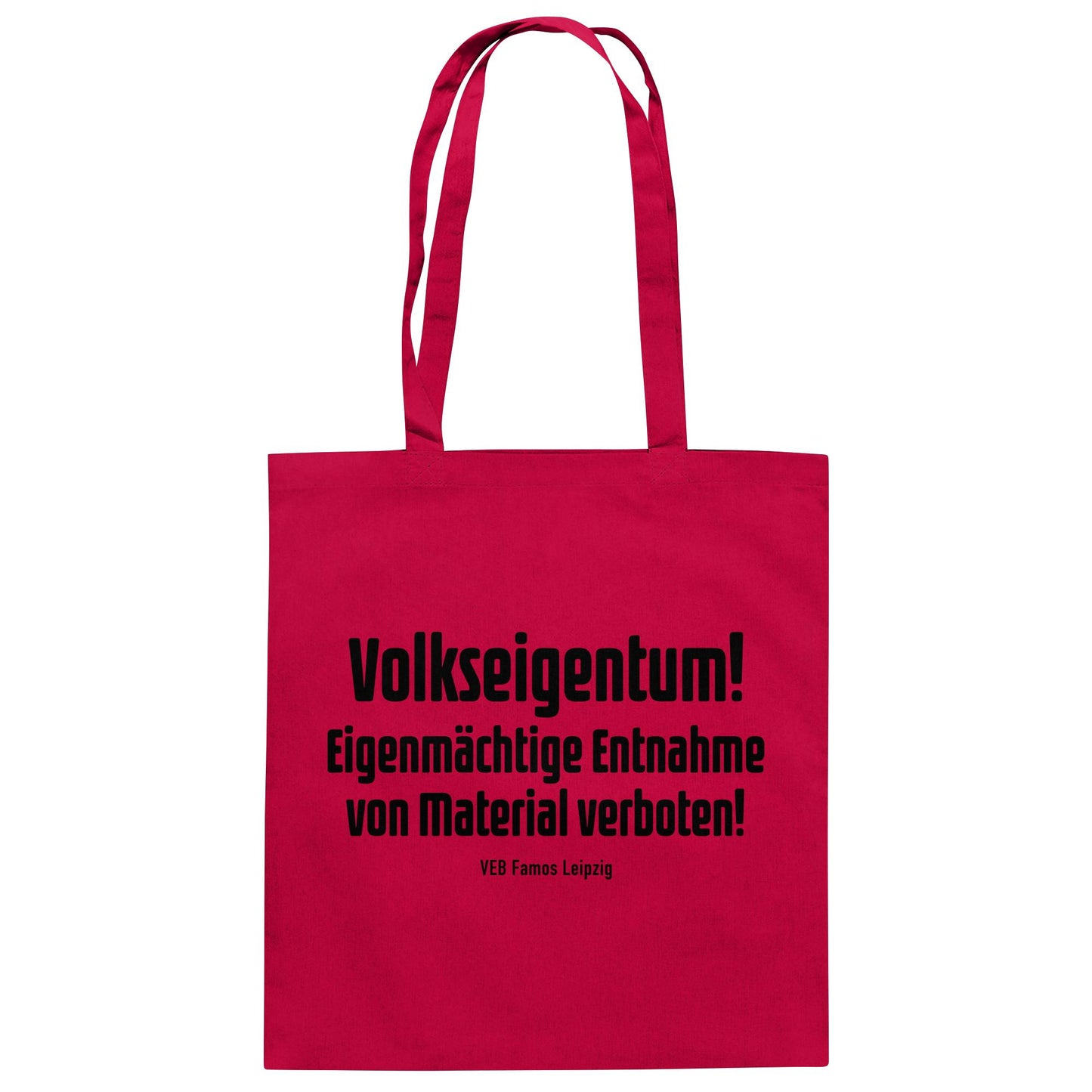 DDR Ostalgie Baumwolltasche • VOLKSEIGENTUM! (HINWEIS-SCHILD VEB FAMOS LEIPZIG)
