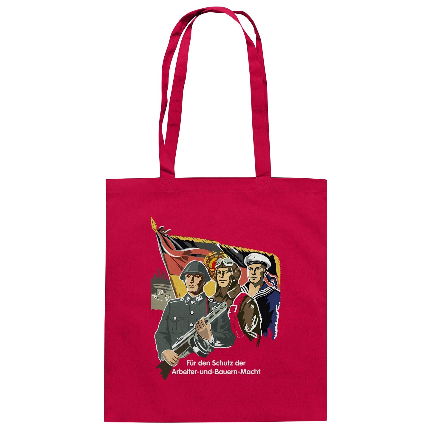 DDR Ostalgie Baumwolltasche • FÜR DEN SCHUTZ DER ARBEITER-UND-BAUERN-MACHT (NVA ORIGINAL-PLAKAT)