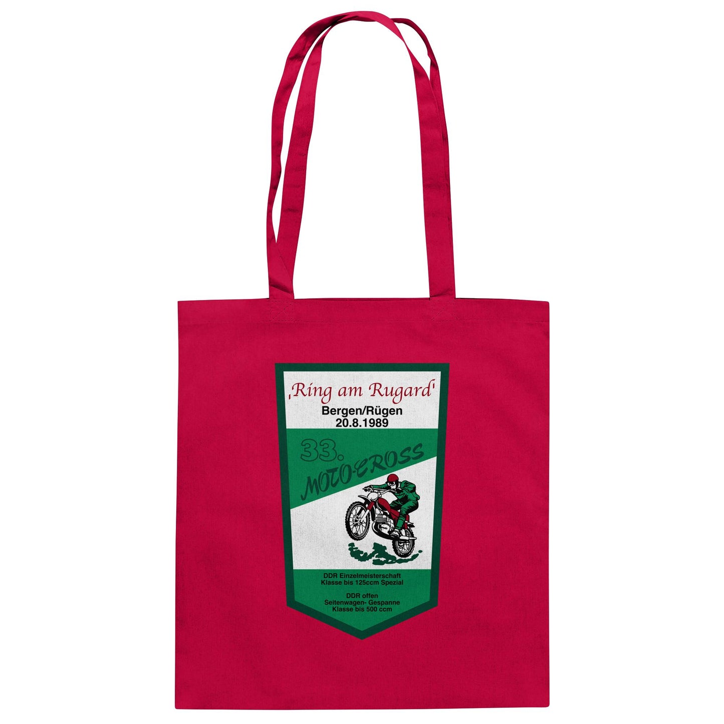 DDR Ostalgie Baumwolltasche • RING AM RUGARD, RÜGEN 33. MOTO-CROSS-RENNEN 1989 (ORIGINAL-WIMPEL)