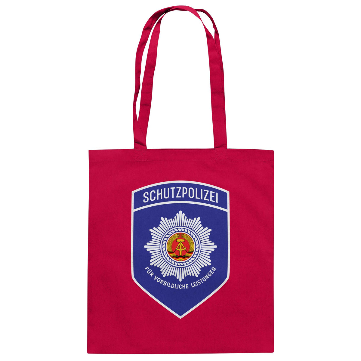 DDR Ostalgie Baumwolltasche • SCHUTZPOLIZEI - FÜR VORBILDLICHE LEISTUNGEN (ORIGINAL-AUFNÄHER)