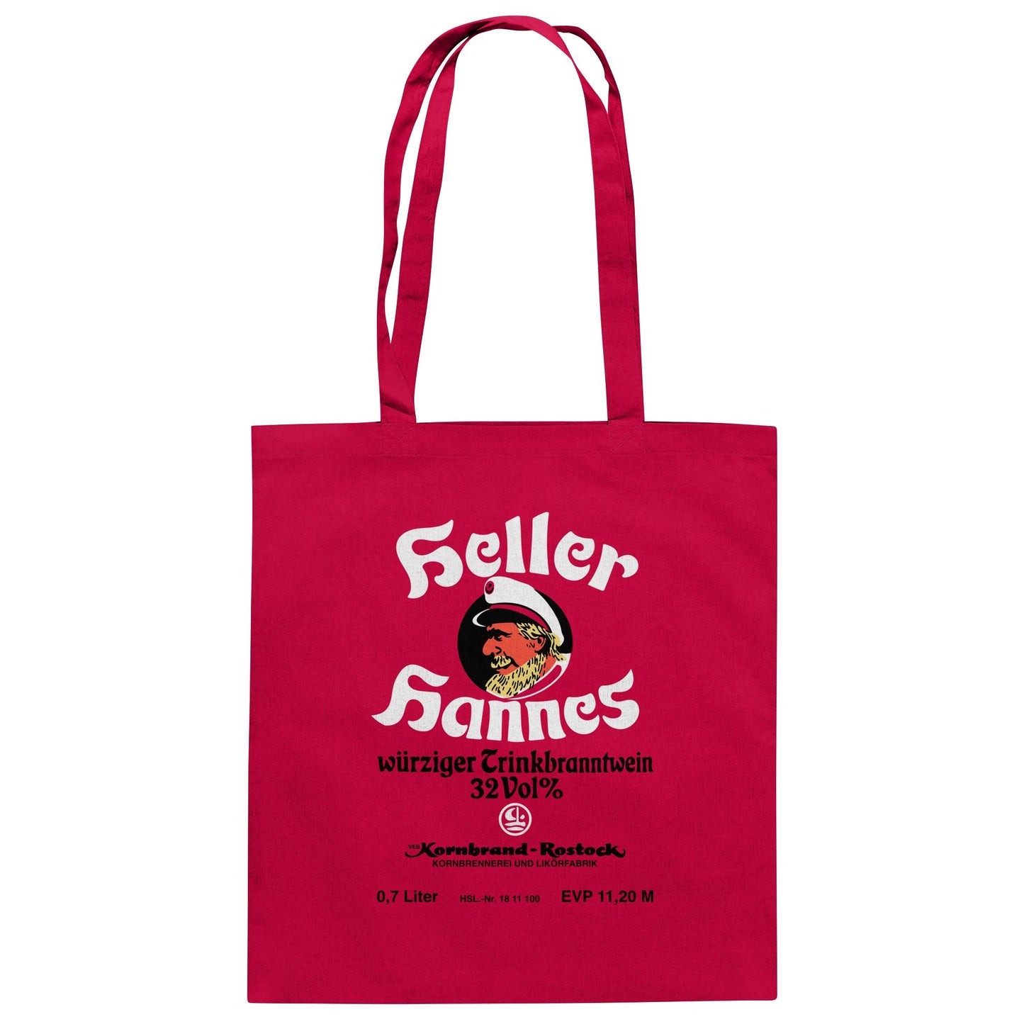 DDR Ostalgie Baumwolltasche • HELLER HANNES - TRINKBRANNTWEIN - VEB KORNBRANDT ROSTOCK