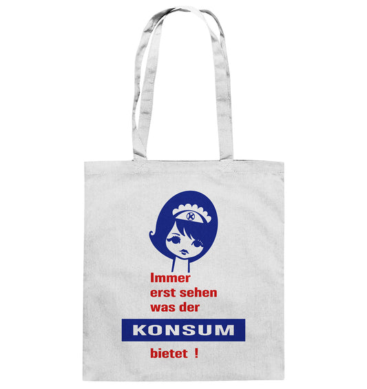 BAUMWOLLTASCHE • IMMER ERST SEHEN, WAS DER KONSUM BIETET! - ORIGINAL ILLUSTRATION