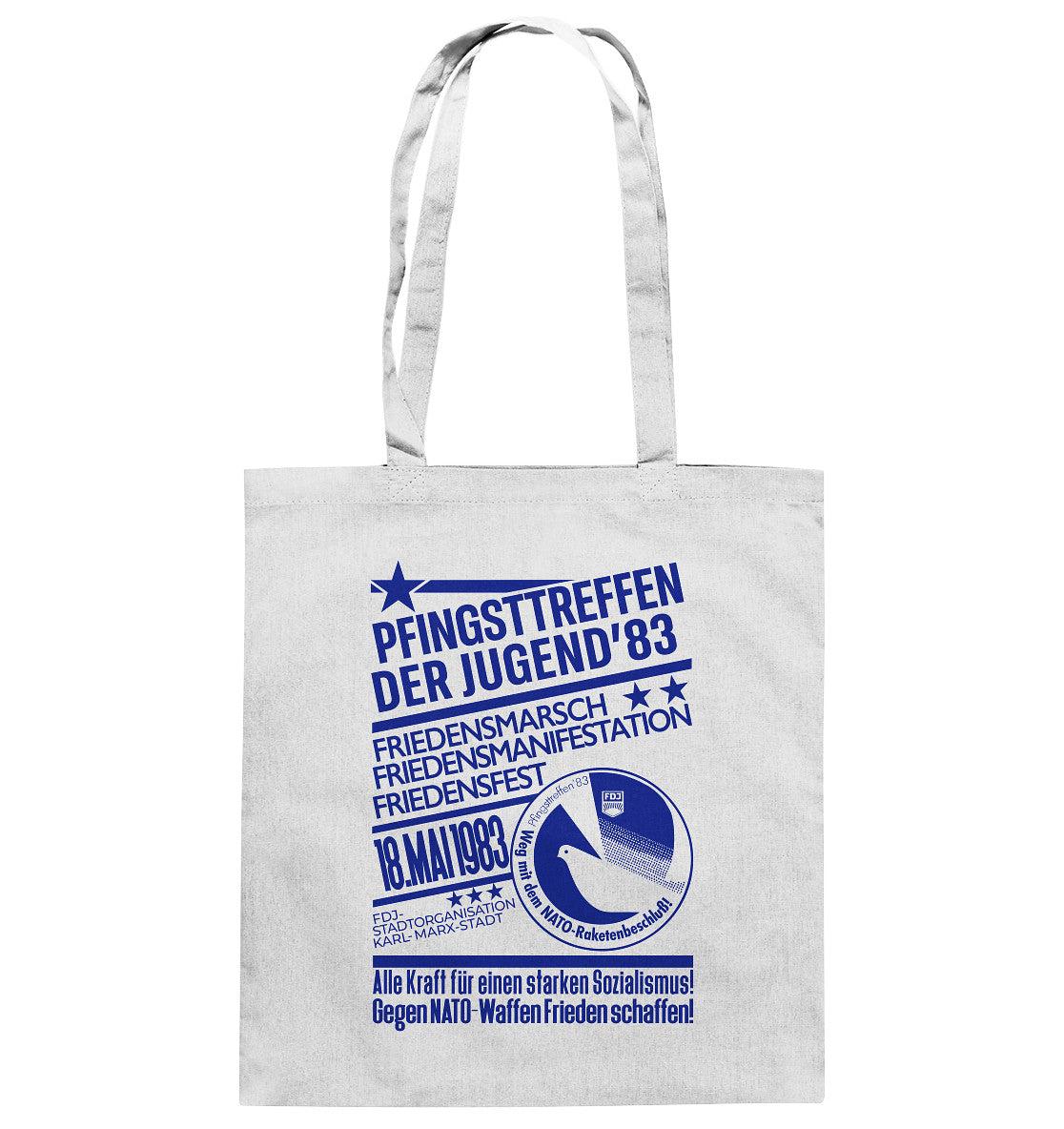 DDR Ostalgie Baumwolltasche • PFINGSTTREFFEN 1983 - GEGEN NATO-WAFFEN - ORIGINAL ILLUSTRATION