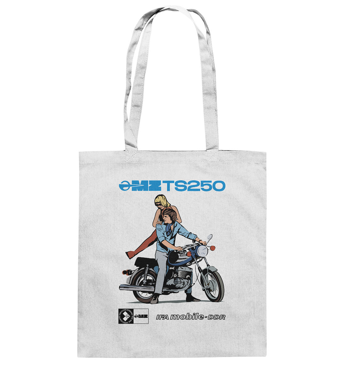 DDR Ostalgie Baumwolltasche • MZ TS 250 BLAU (ORIGINAL DDR-PLAKAT)