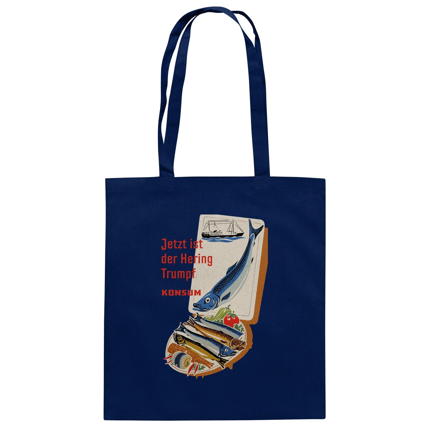 DDR Ostalgie Baumwolltasche • JETZT IST DER HERING TRUMPF (ORIGINAL KONSUM-PLAKAT)