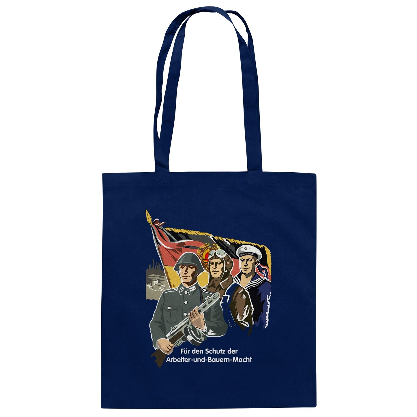 DDR Ostalgie Baumwolltasche • FÜR DEN SCHUTZ DER ARBEITER-UND-BAUERN-MACHT (NVA ORIGINAL-PLAKAT)