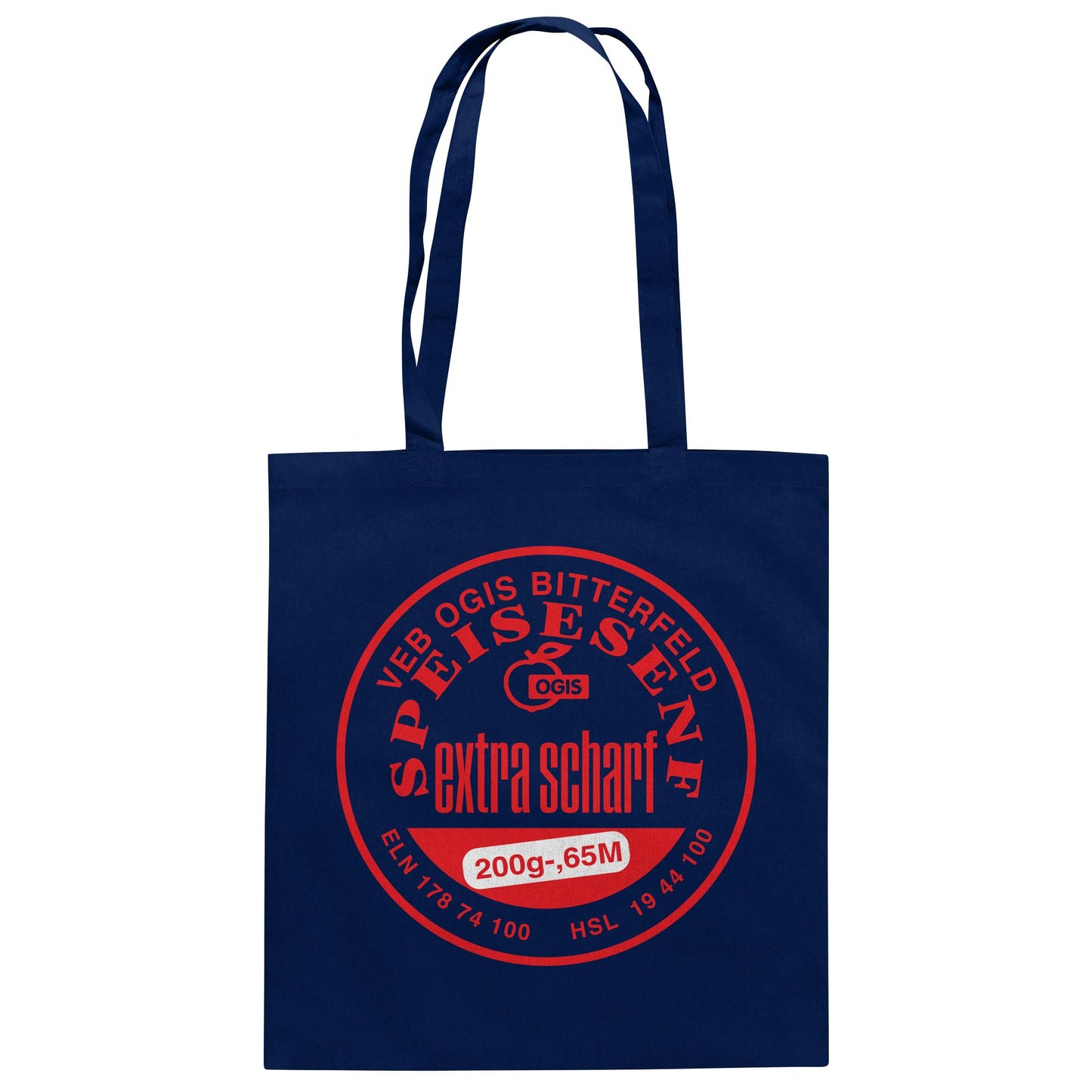 DDR Ostalgie Baumwolltasche • VEB OGIS BITTERFELD - SPEISESENF EXTRASCHARF