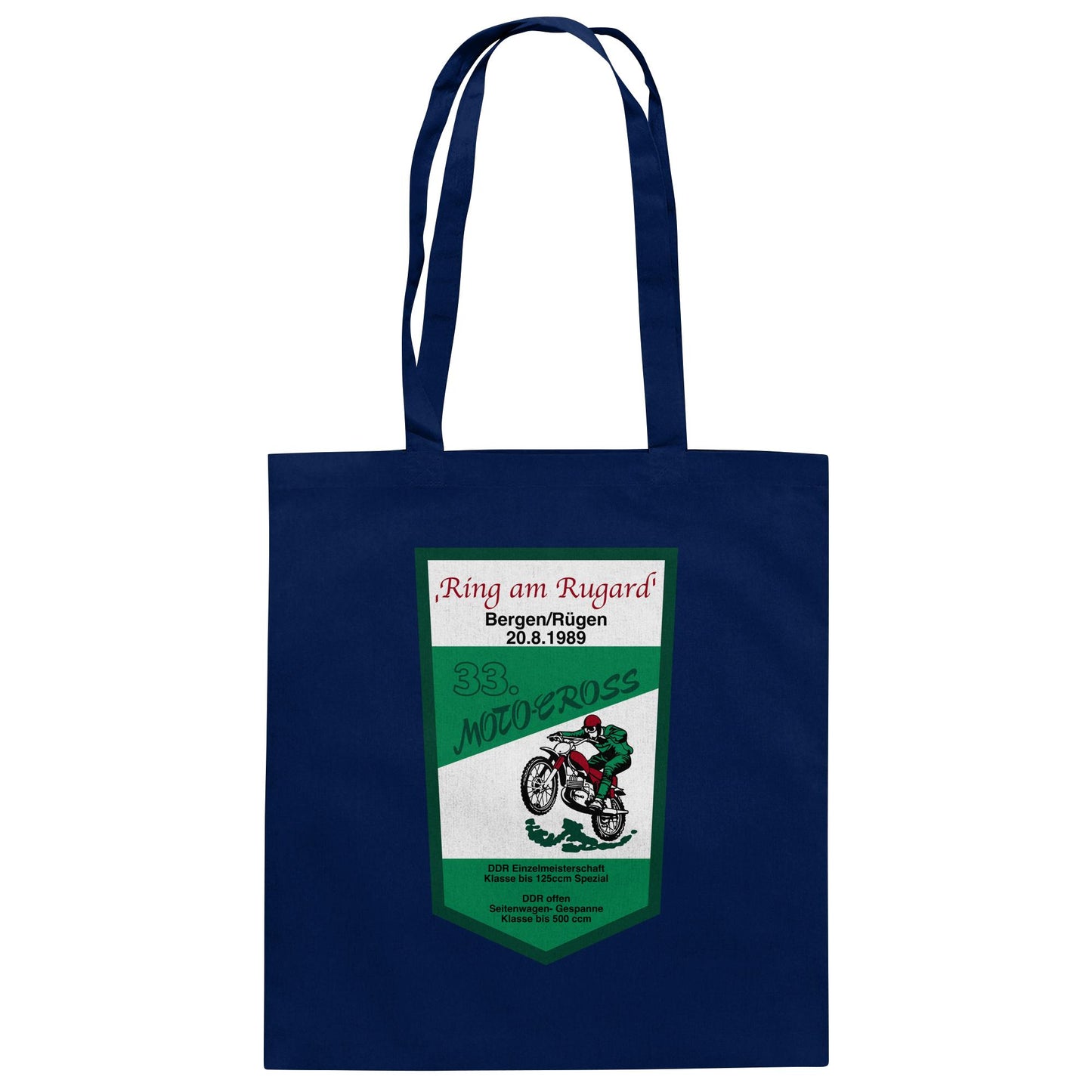 DDR Ostalgie Baumwolltasche • RING AM RUGARD, RÜGEN 33. MOTO-CROSS-RENNEN 1989 (ORIGINAL-WIMPEL)