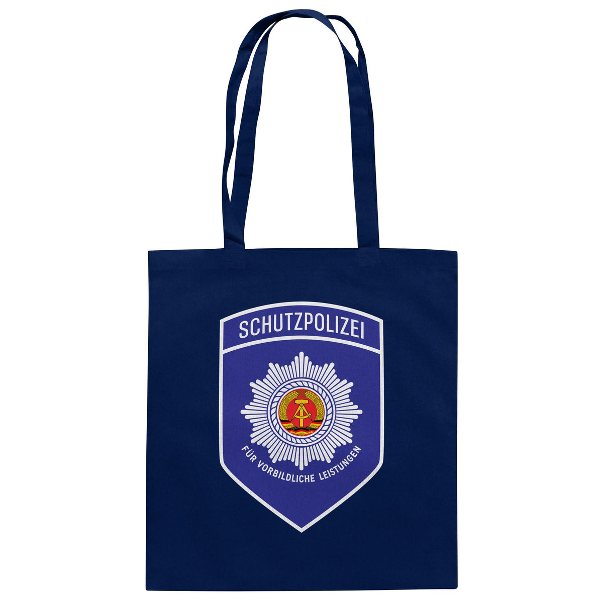 DDR Ostalgie Baumwolltasche • SCHUTZPOLIZEI - FÜR VORBILDLICHE LEISTUNGEN (ORIGINAL-AUFNÄHER)