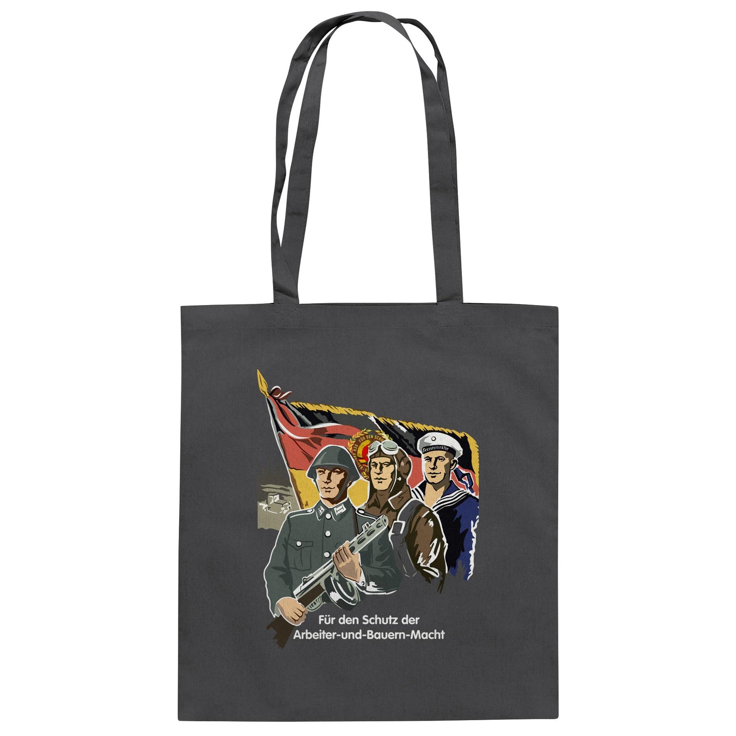 DDR Ostalgie Baumwolltasche • FÜR DEN SCHUTZ DER ARBEITER-UND-BAUERN-MACHT (NVA ORIGINAL-PLAKAT)