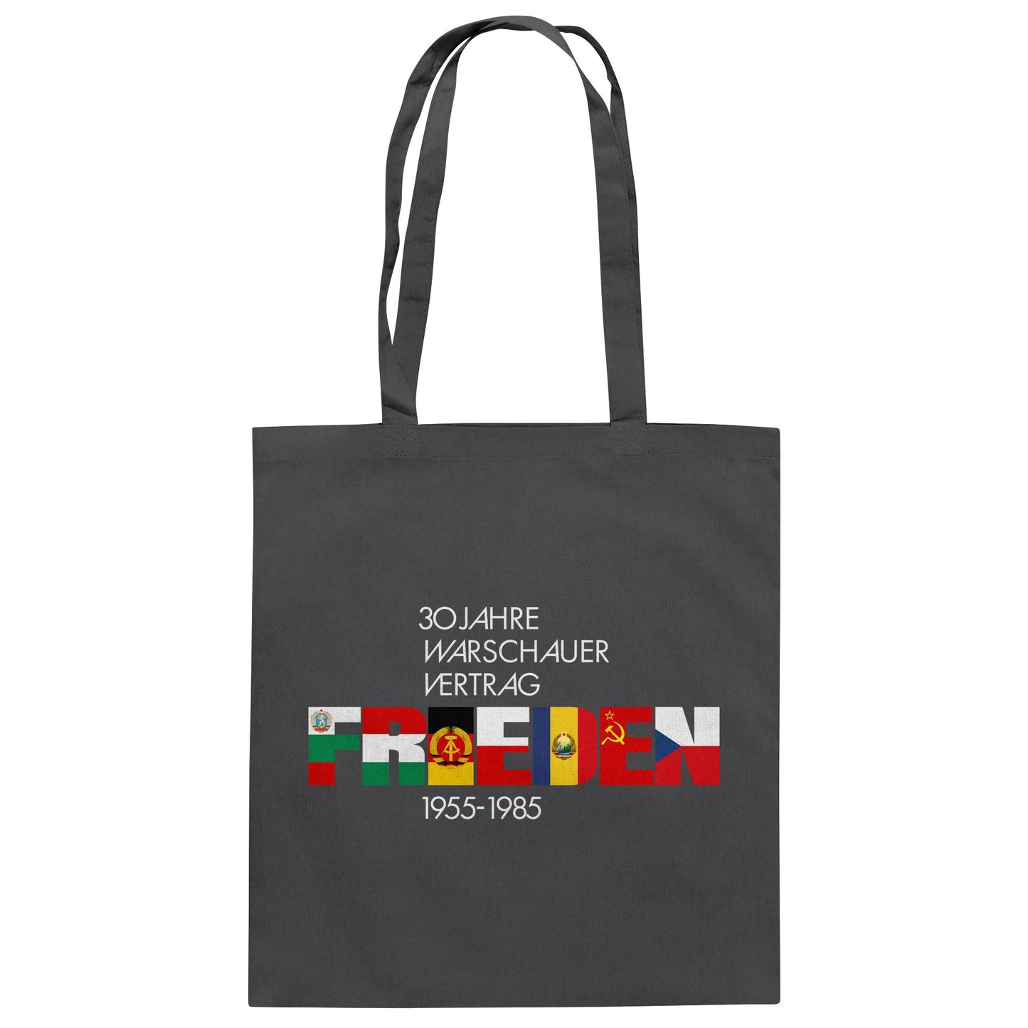 DDR Ostalgie Baumwolltasche • FRIEDEN - 30 JAHRE WARSCHAUER VERTRAG (DDR-BRIEFMARKE)