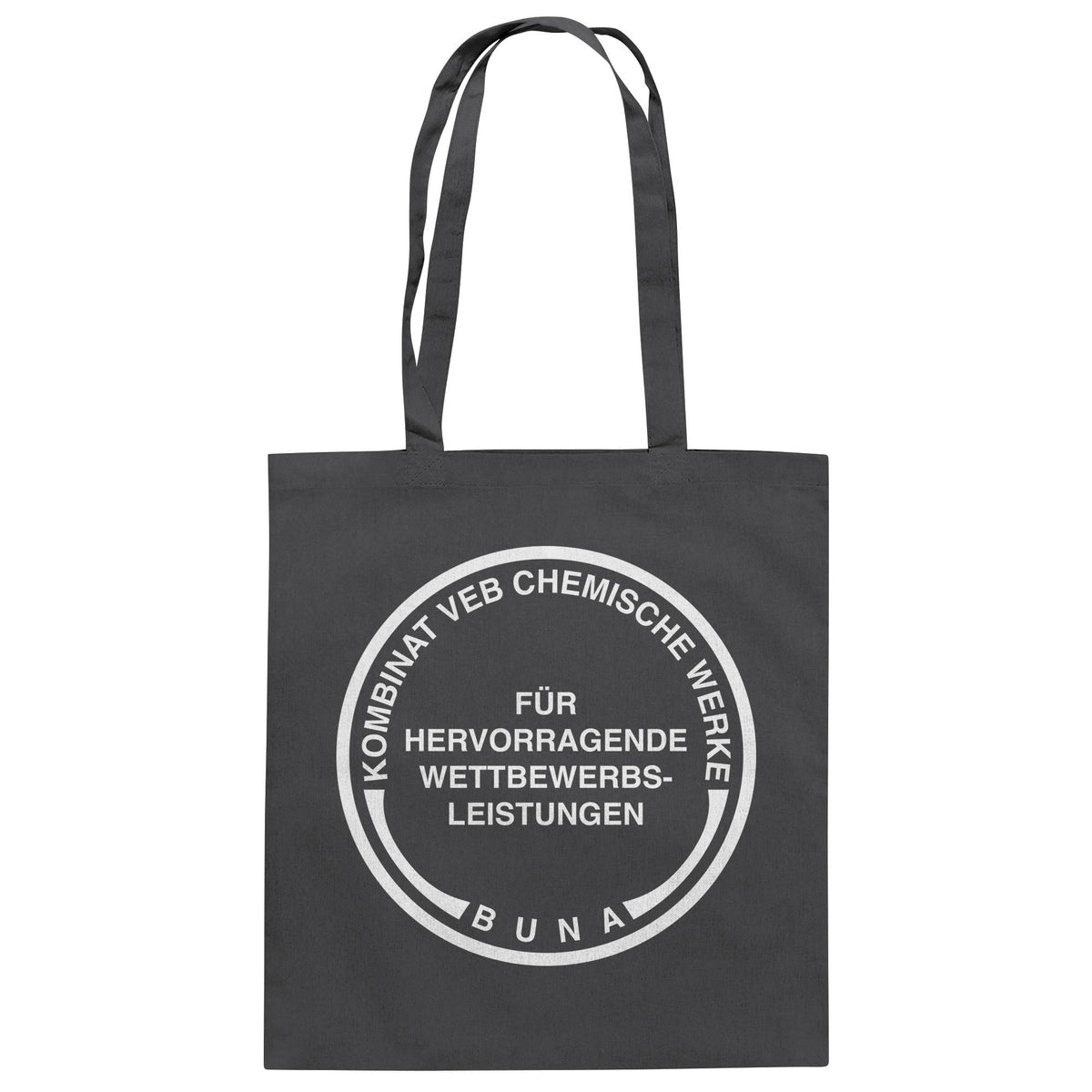 DDR Ostalgie Baumwolltasche • KOMBINAT BUNA - FÜR HERVORRAGENDE LEISTUNGEN (ORIGINAL-MÜNZE)