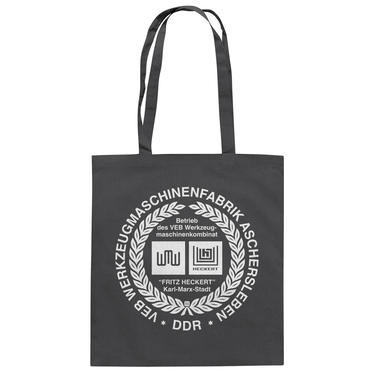 DDR Ostalgie Baumwolltasche • VEB WERKZEUGMASCHINENKOMBINAT FRITZ HECKERT - ASCHERSLEBEN