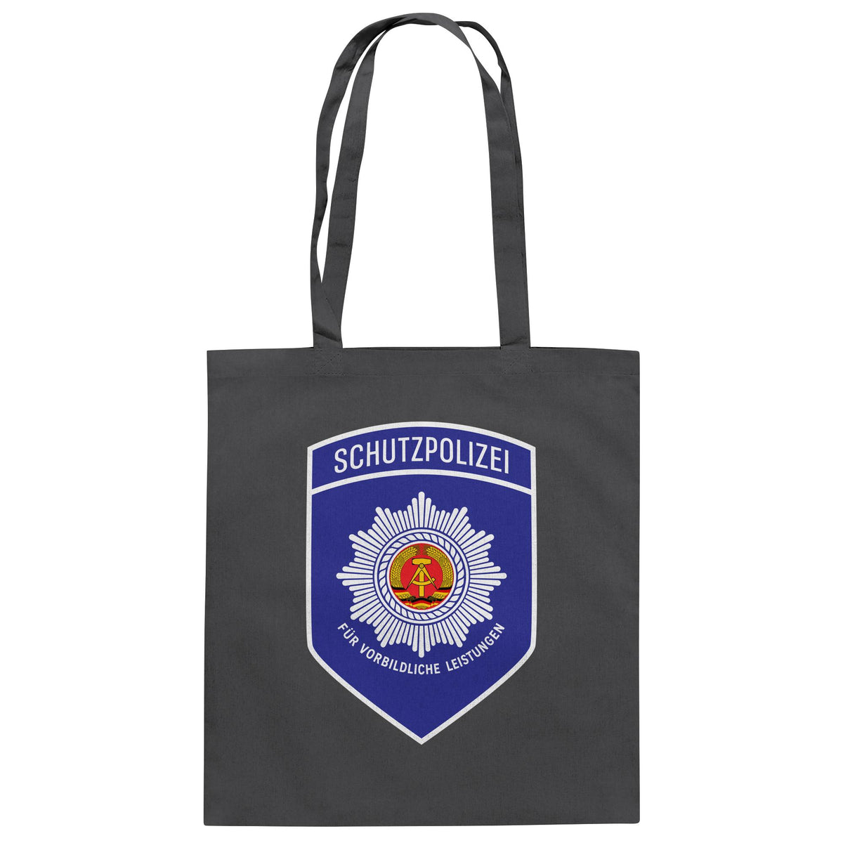 DDR Ostalgie Baumwolltasche • SCHUTZPOLIZEI - FÜR VORBILDLICHE LEISTUNGEN (ORIGINAL-AUFNÄHER)