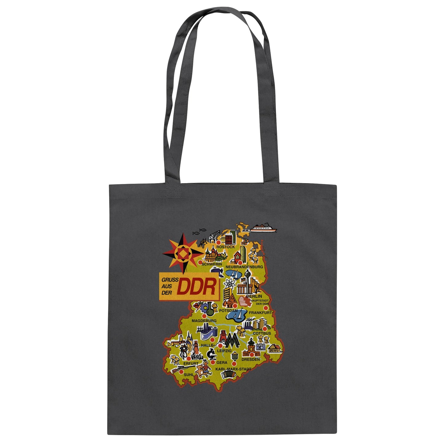 DDR Ostalgie Baumwolltasche • GRUSS AUS DER DDR (ORIGINAL POSTKARTE)