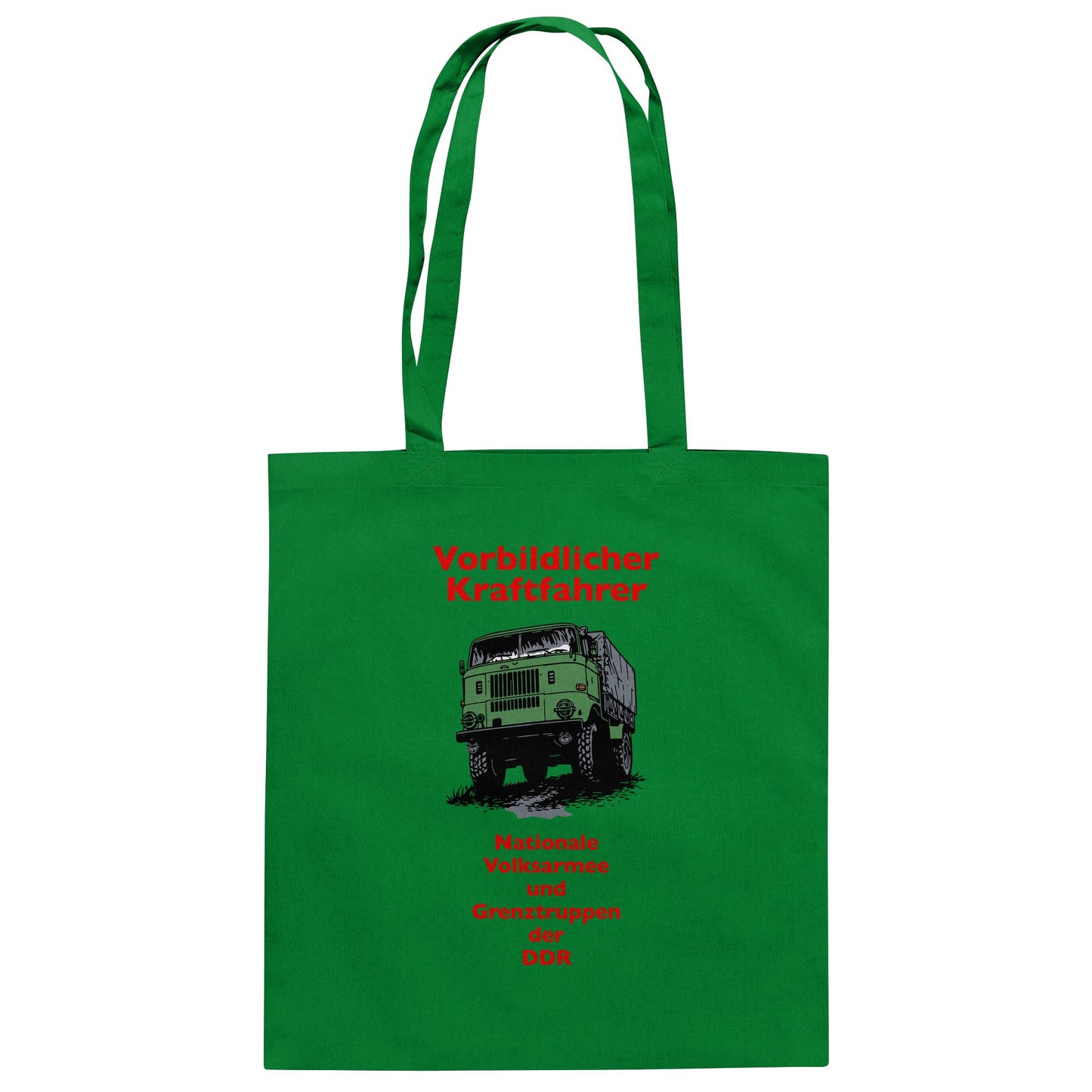 DDR Ostalgie Baumwolltasche • VORBILDLICHER KRAFTFAHRER, NVA (ORIGINAL WIMPELMOTIV)