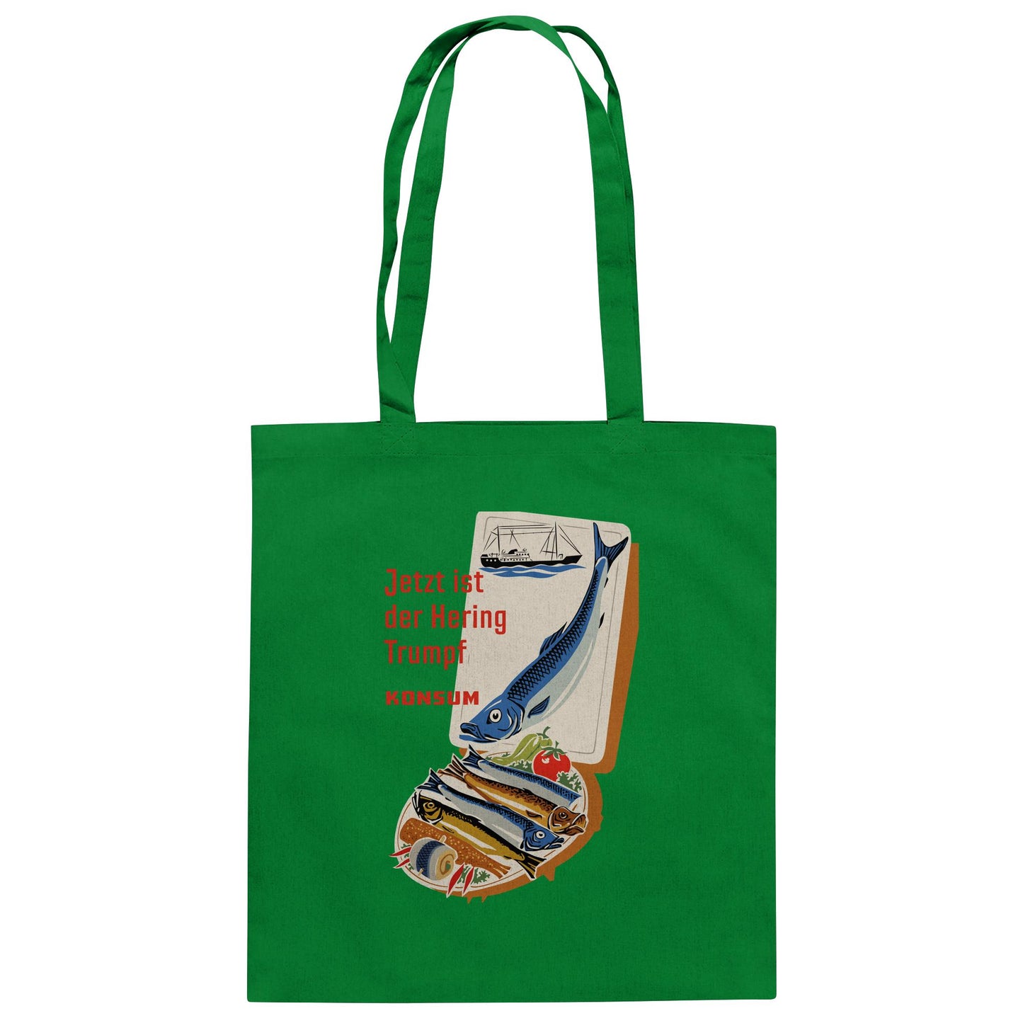 DDR Ostalgie Baumwolltasche • JETZT IST DER HERING TRUMPF (ORIGINAL KONSUM-PLAKAT)