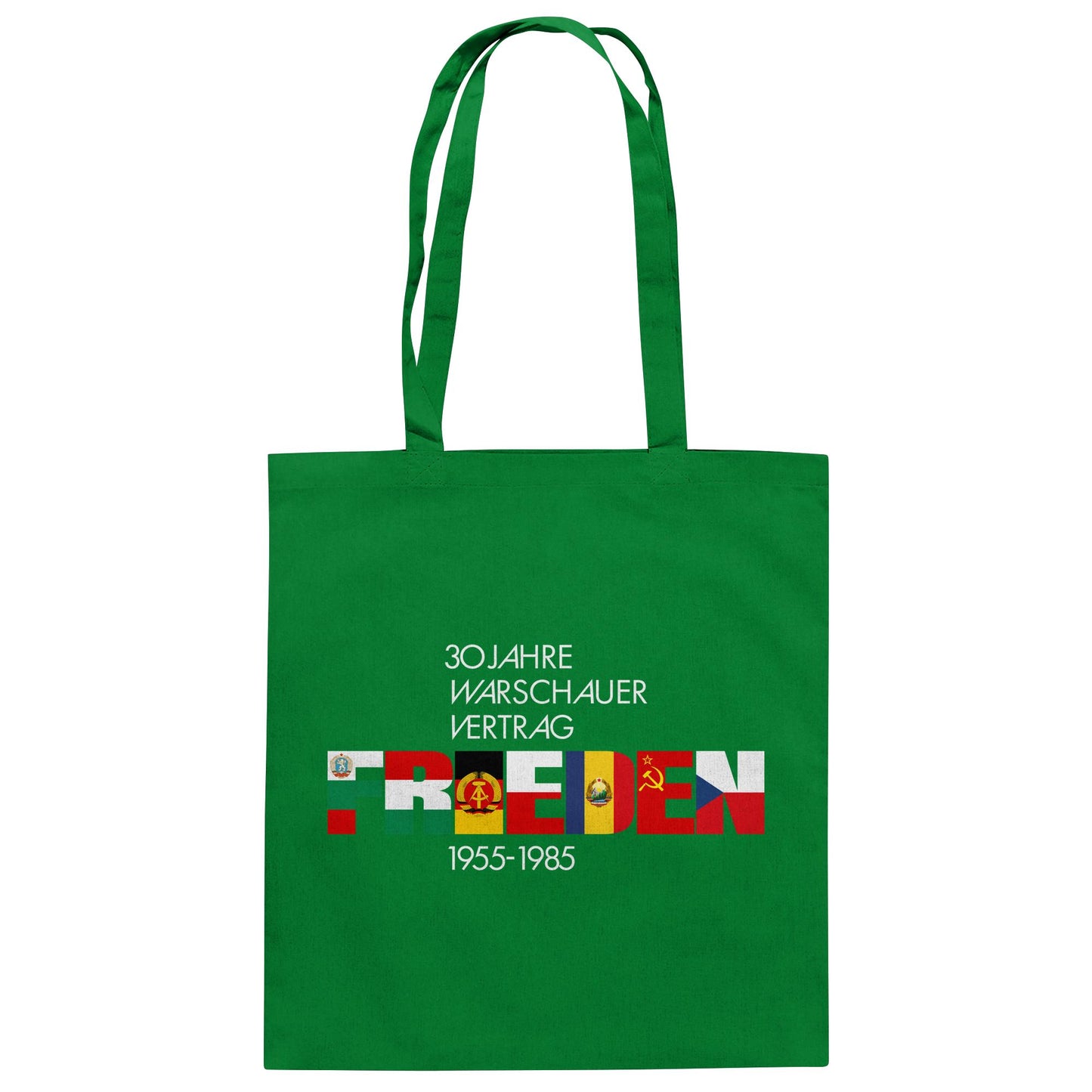 DDR Ostalgie Baumwolltasche • FRIEDEN - 30 JAHRE WARSCHAUER VERTRAG (DDR-BRIEFMARKE)