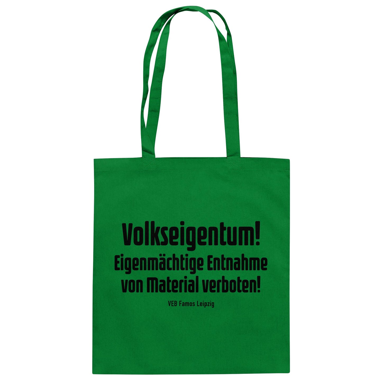 DDR Ostalgie Baumwolltasche • VOLKSEIGENTUM! (HINWEIS-SCHILD VEB FAMOS LEIPZIG)