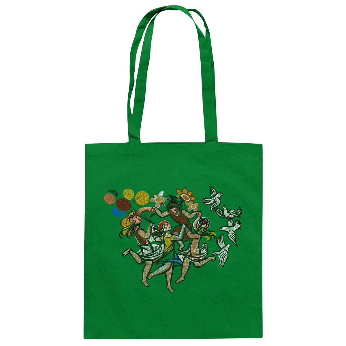 DDR Ostalgie Baumwolltasche • WALTER WOMACKA - TANZENDE MÄDCHEN MIT FRIEDENSTAUBEN (MOSAIK HAUS DES LEHRERS, 1964)