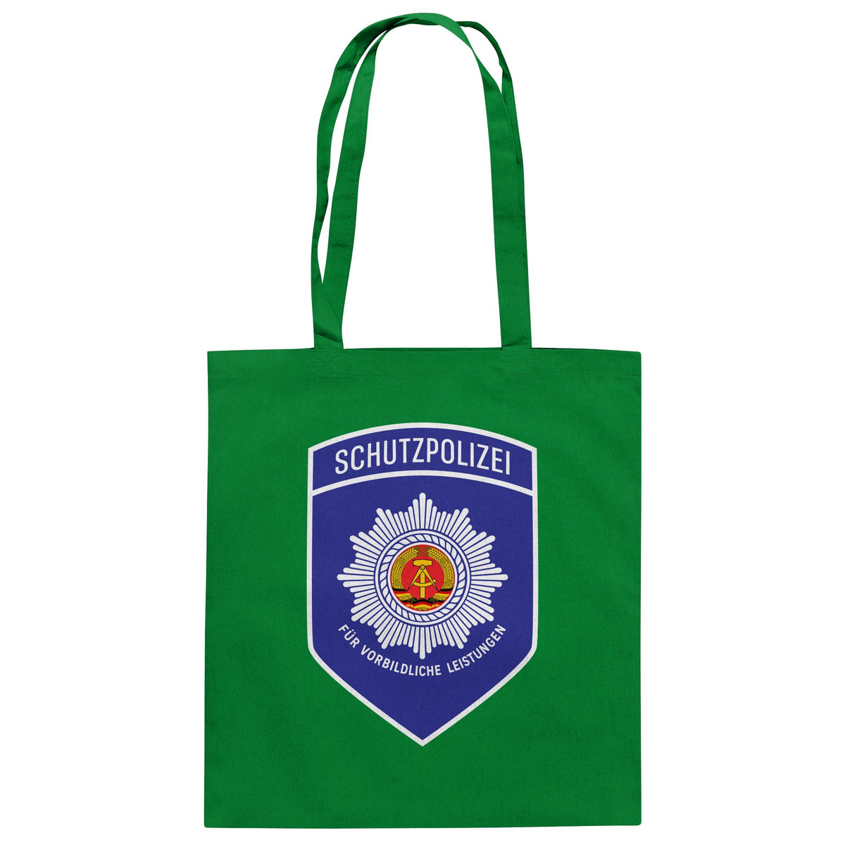 DDR Ostalgie Baumwolltasche • SCHUTZPOLIZEI - FÜR VORBILDLICHE LEISTUNGEN (ORIGINAL-AUFNÄHER)