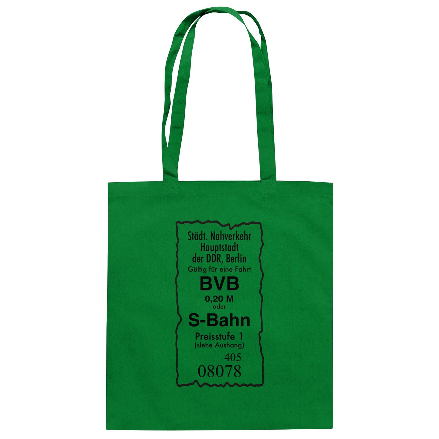 DDR Ostalgie Baumwolltasche • BVB BERLIN NAHVERKEHR, 20 PFENNIG (ORIGINAL FAHRSCHEIN 1989)