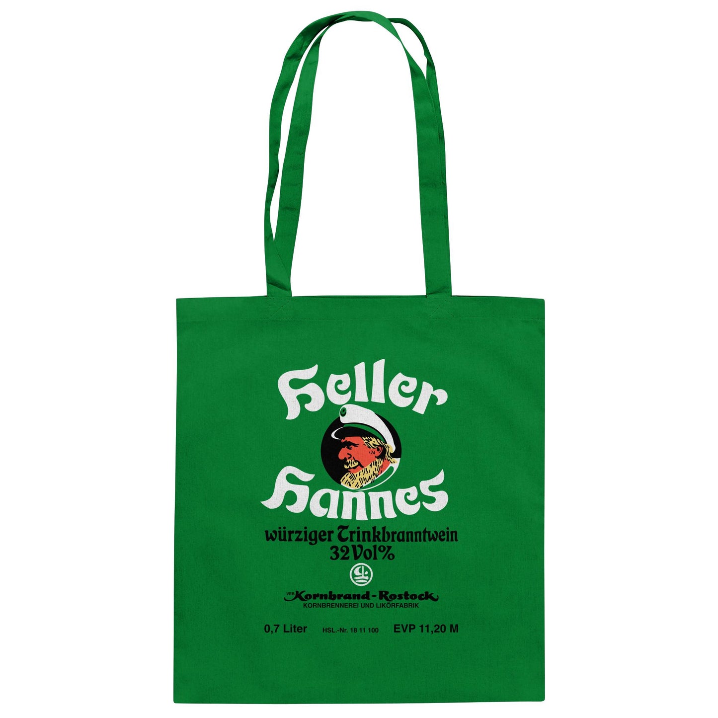 DDR Ostalgie Baumwolltasche • HELLER HANNES - TRINKBRANNTWEIN - VEB KORNBRANDT ROSTOCK