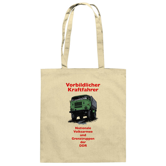 DDR Ostalgie Baumwolltasche • VORBILDLICHER KRAFTFAHRER, NVA (ORIGINAL WIMPELMOTIV)