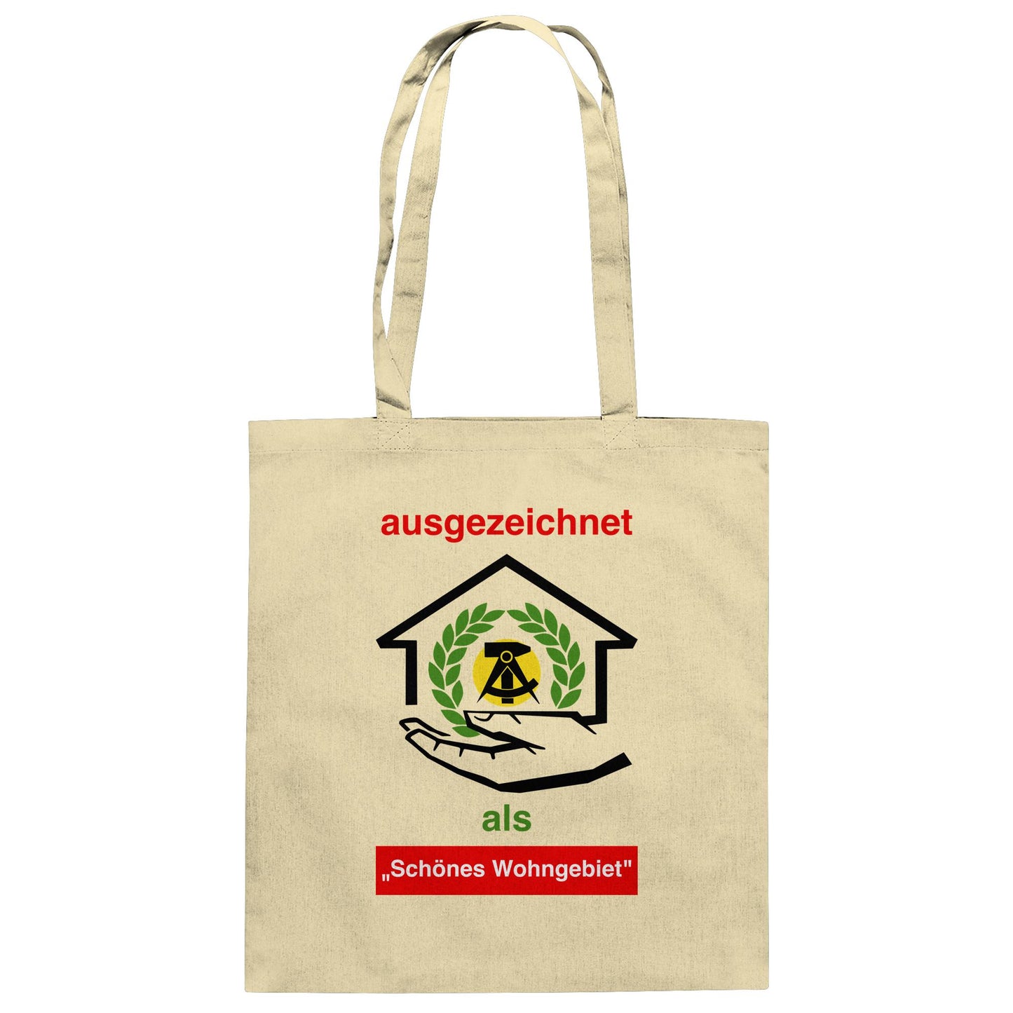 DDR Ostalgie Baumwolltasche • AUSZEICHNUNG SCHÖNES WOHNGEBIET (ORIGINAL SCHILD)