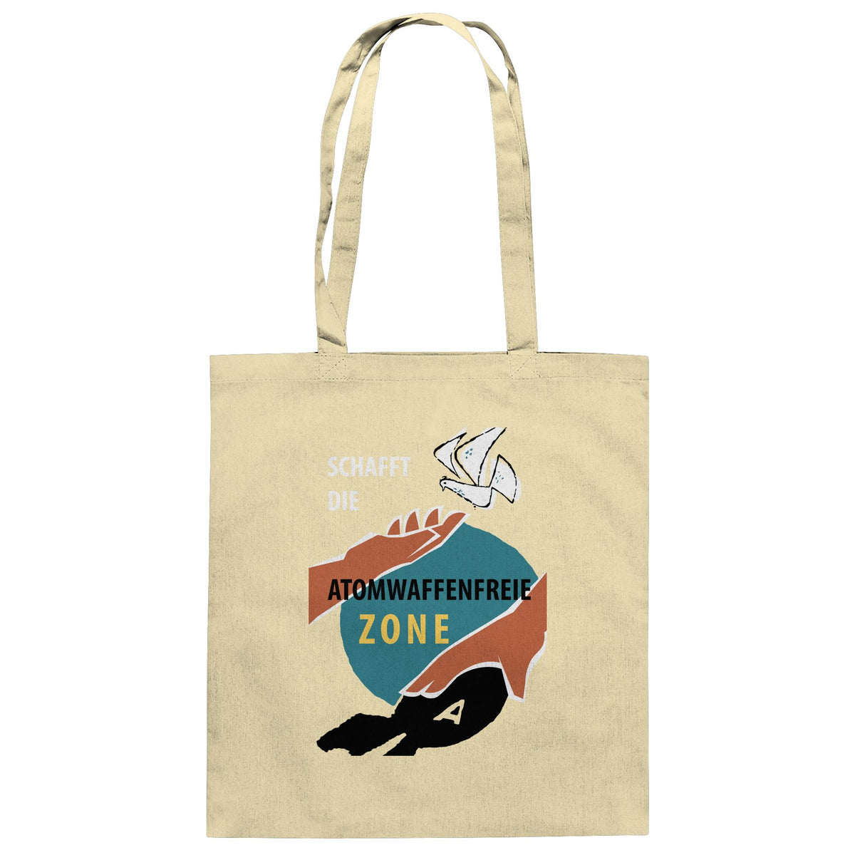 DDR Ostalgie Baumwolltasche • SCHAFFT DIE ATOMWAFFENFREIE ZONE (ORIGINAL-PLAKAT)