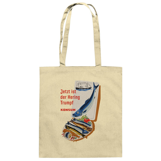 DDR Ostalgie Baumwolltasche • JETZT IST DER HERING TRUMPF (ORIGINAL KONSUM-PLAKAT)