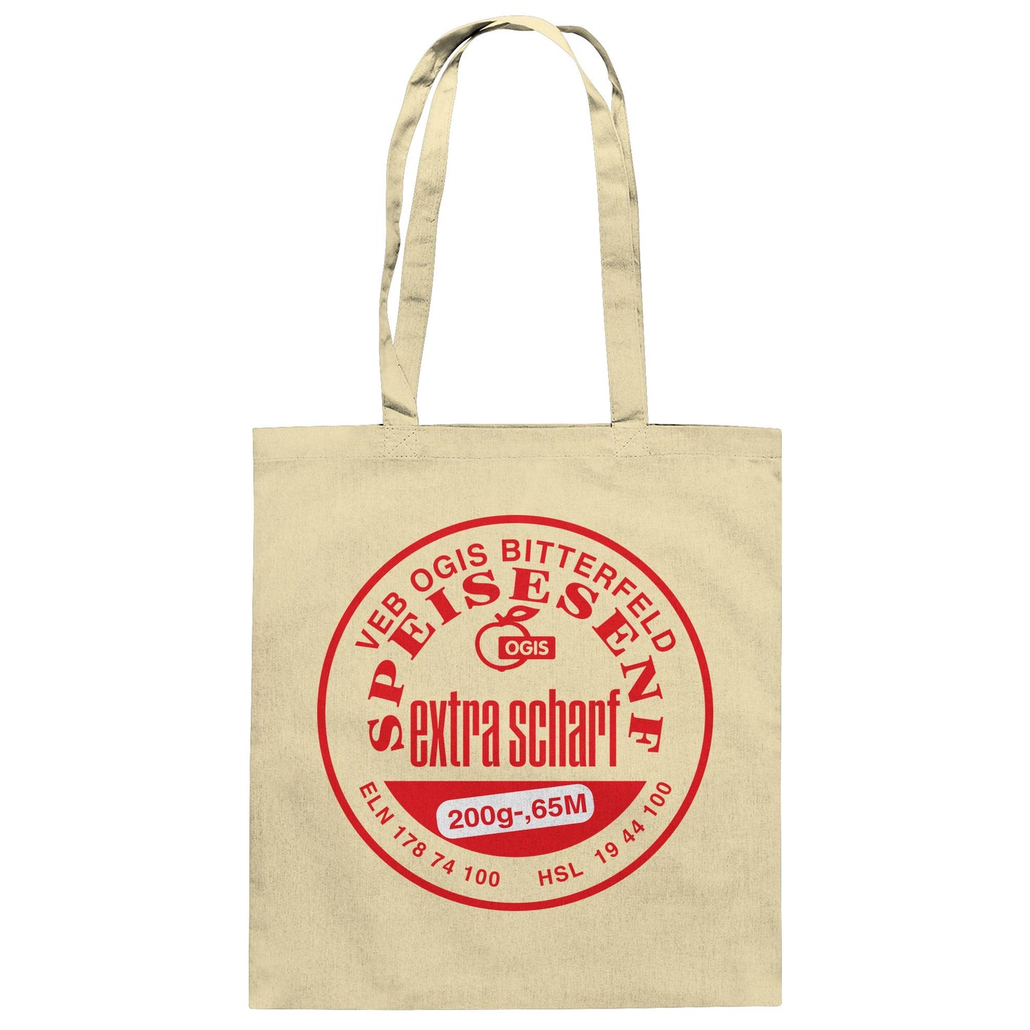 DDR Ostalgie Baumwolltasche • VEB OGIS BITTERFELD - SPEISESENF EXTRASCHARF