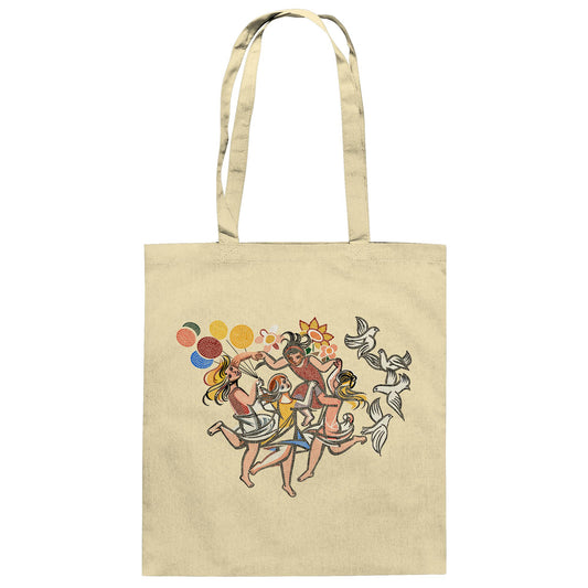 DDR Ostalgie Baumwolltasche • WALTER WOMACKA - TANZENDE MÄDCHEN MIT FRIEDENSTAUBEN (MOSAIK HAUS DES LEHRERS, 1964)