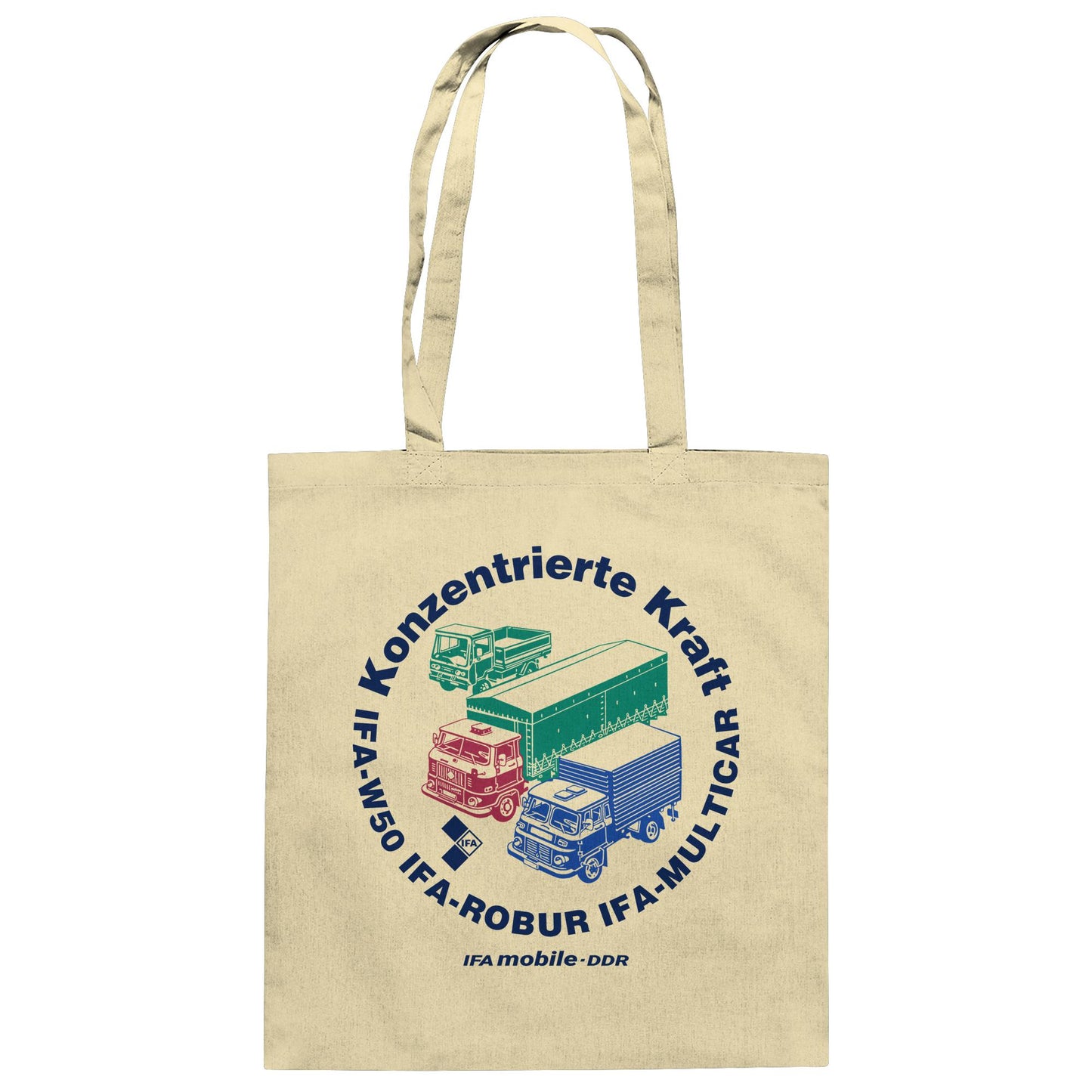 DDR Ostalgie Baumwolltasche • IFA KONZENTRIERTE KRAFT - W50, ROBUR, MULTICAR (ORIGINAL WIMPELMOTIV)