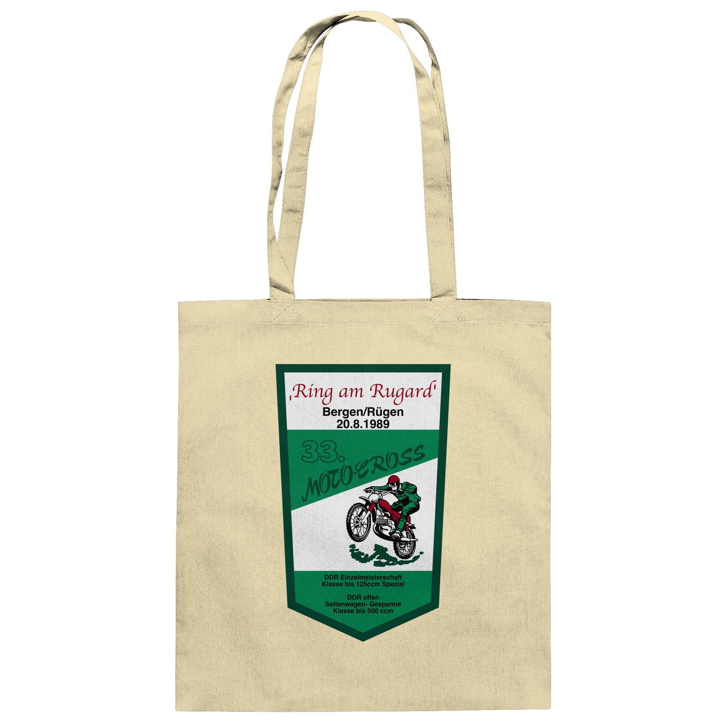 DDR Ostalgie Baumwolltasche • RING AM RUGARD, RÜGEN 33. MOTO-CROSS-RENNEN 1989 (ORIGINAL-WIMPEL)