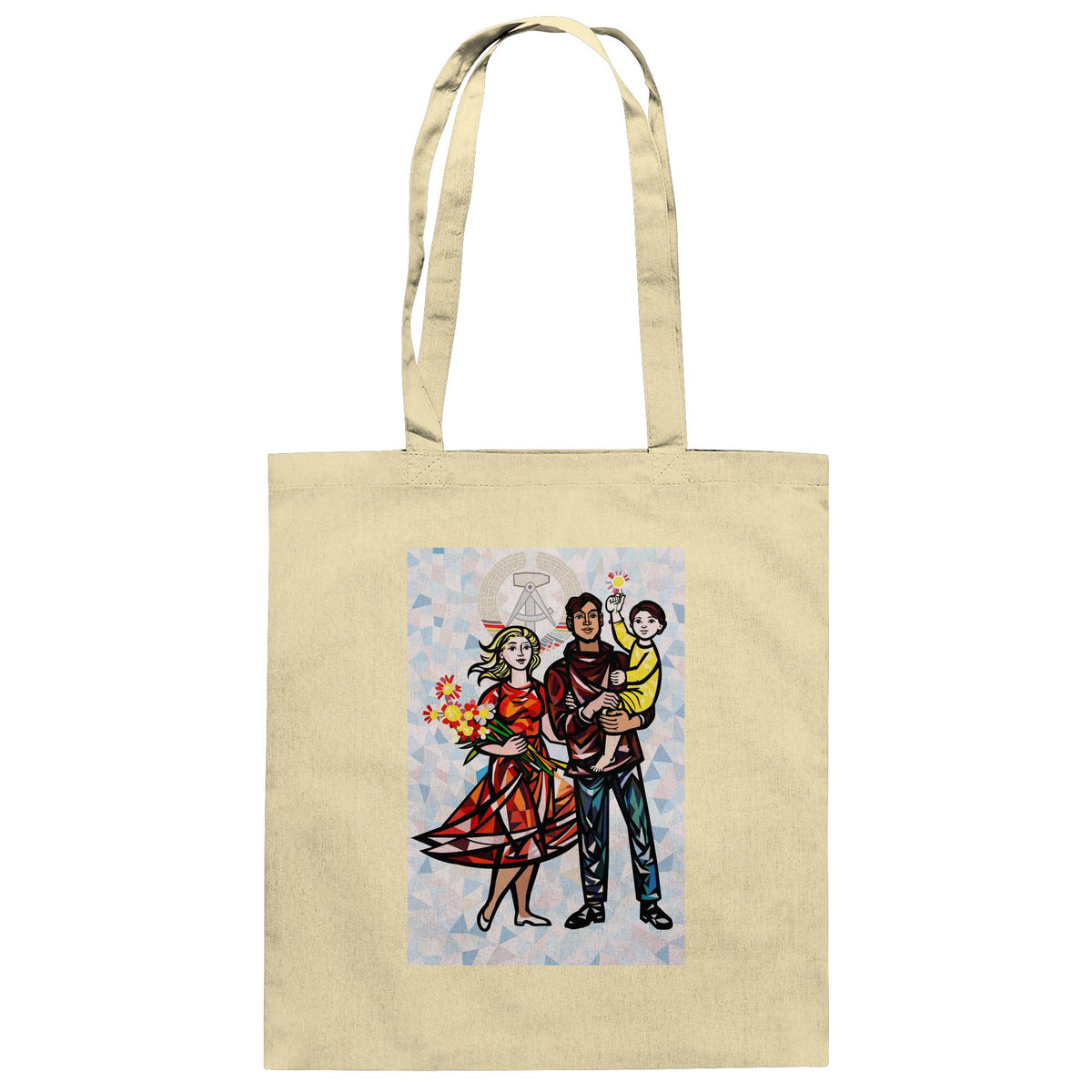 DDR Ostalgie Baumwolltasche • WALTER WOMACKA - UNSERE FAMILIE mit Hintergrund (STAATSRATSGEBÄUDE, Aus der Geschichte der Deutschen Arbeiterbewegung, 1964)