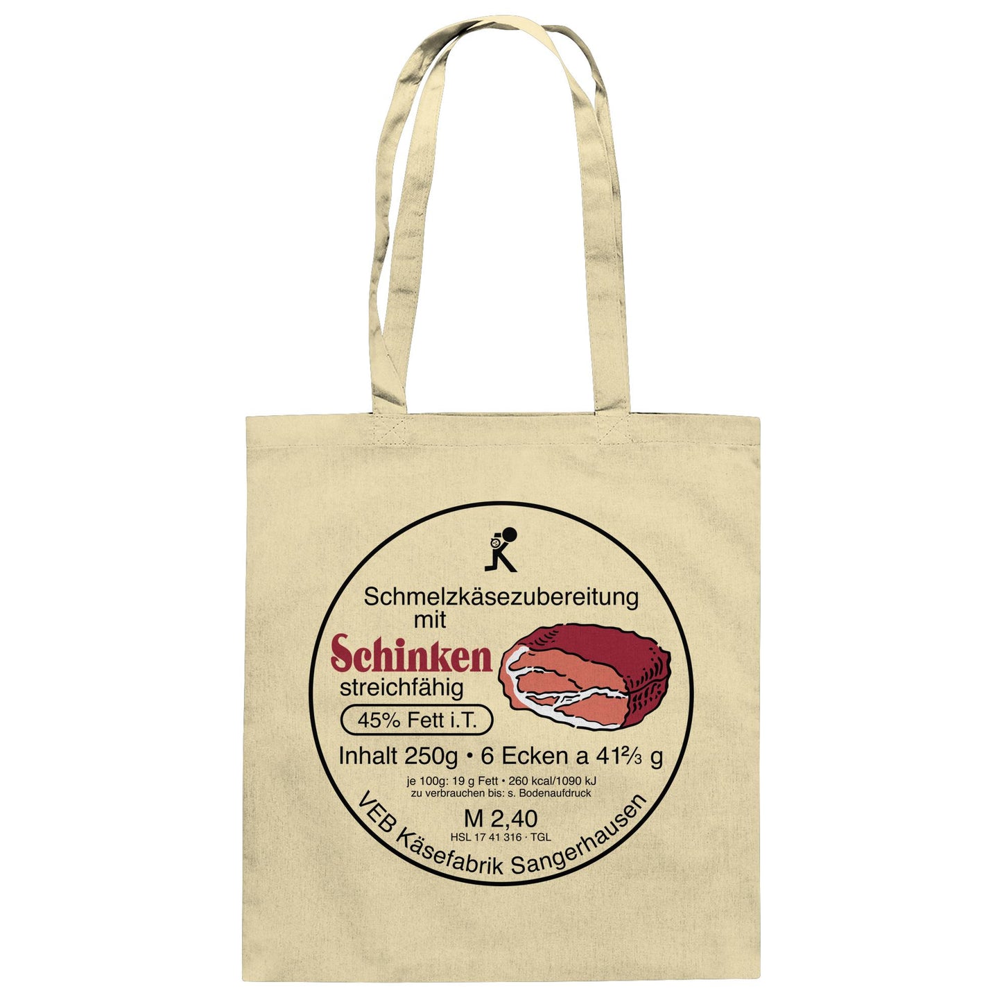 DDR Ostalgie Baumwolltasche • SCHMELZKÄSE MIT SCHINKEN - VEB KÄSEFABRIK SANGERHAUSEN