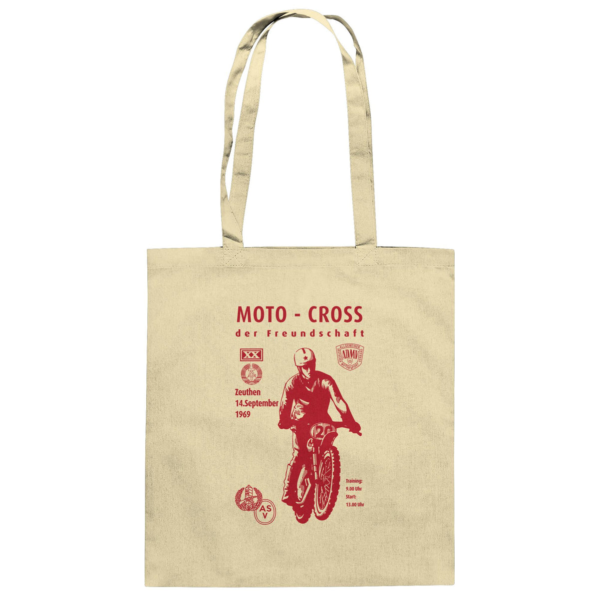 DDR Ostalgie Baumwolltasche • ASV MOTO-CROSS DER FREUNDSCHAFT, ZEUTHEN 1969