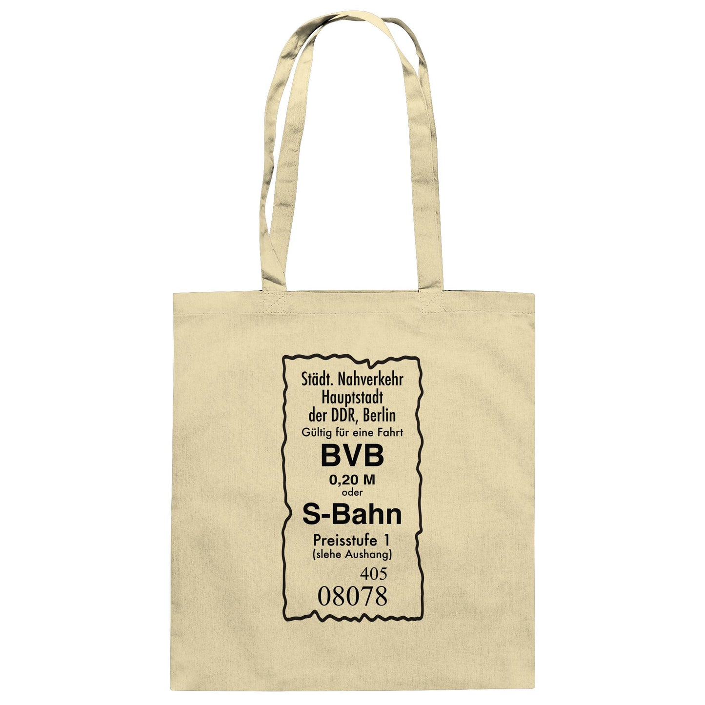 DDR Ostalgie Baumwolltasche • BVB BERLIN NAHVERKEHR, 20 PFENNIG (ORIGINAL FAHRSCHEIN 1989)